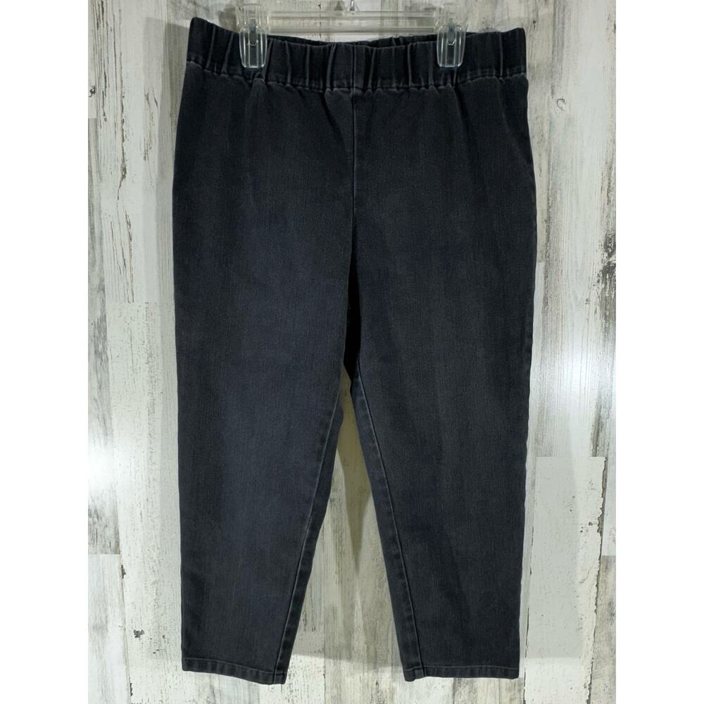 Soft Surroundings Womens Pull On Capri Jeans 34x23.5 Gray Wash Elastic Waist